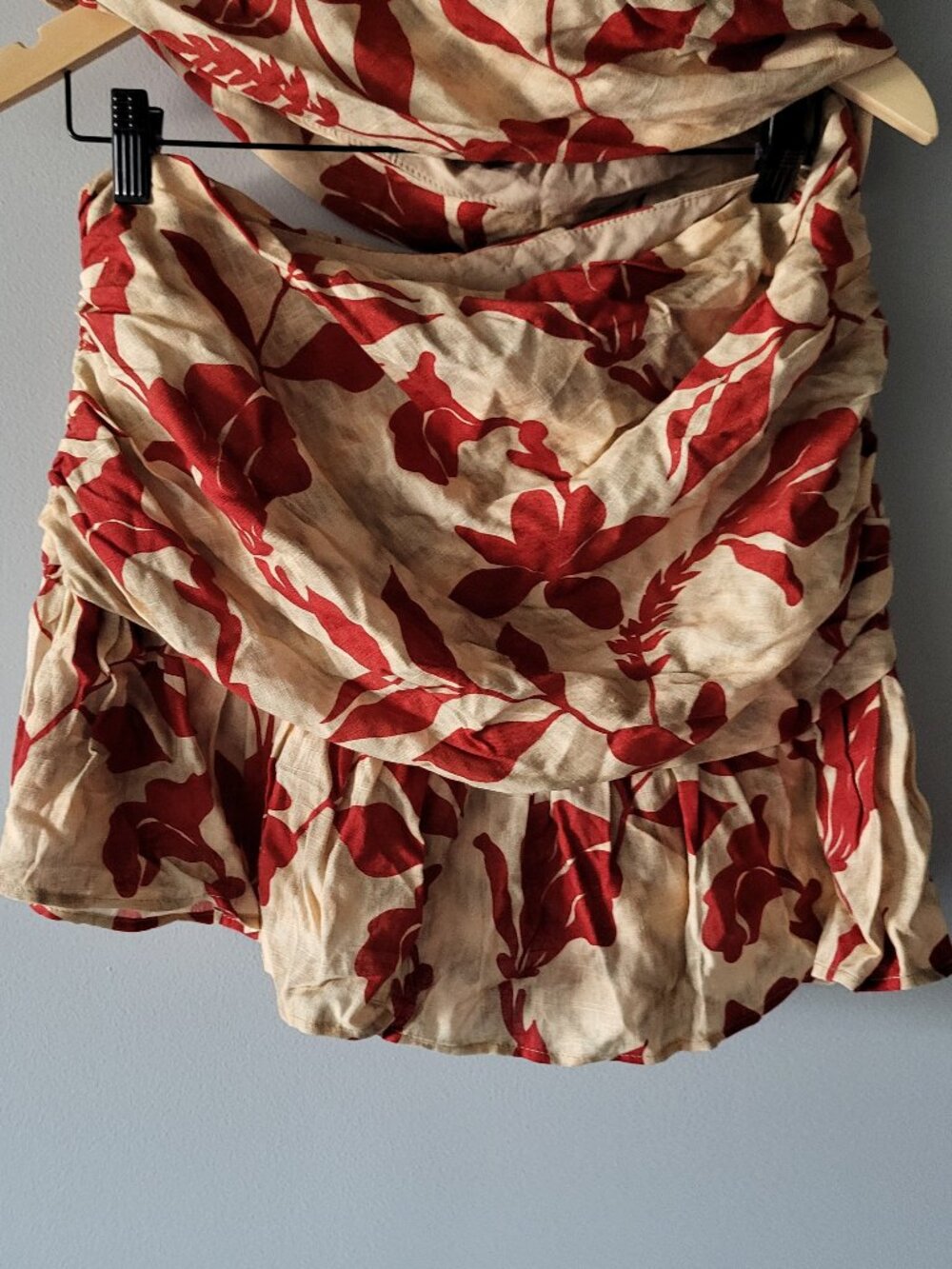 Peppermayo Maisie Red Green Floral Linen One-Shoulder Mini Dress Size 10 - Picture 7 of 9